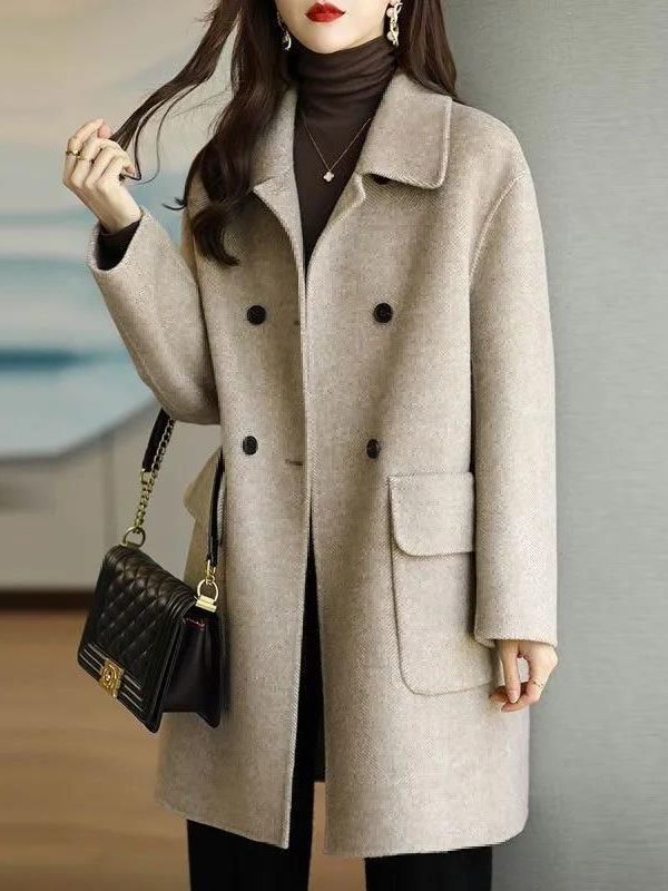 Stylish Mid-Length Woolen Coat - Wool Coat Peacoat ulasan dan harga